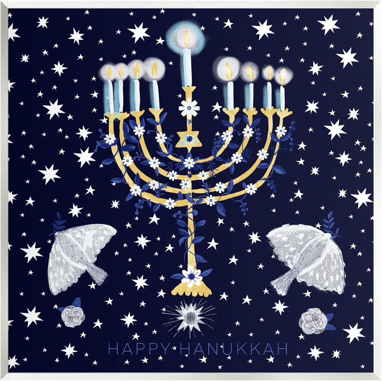 Stupell Industries 'Happy Hanukkah Starry Menorah'| Wall Plaque Art | Stupell Industries | 12 x 12 Inches, Easy to Hang and Sturdy, Made in USA, by Susse Linton