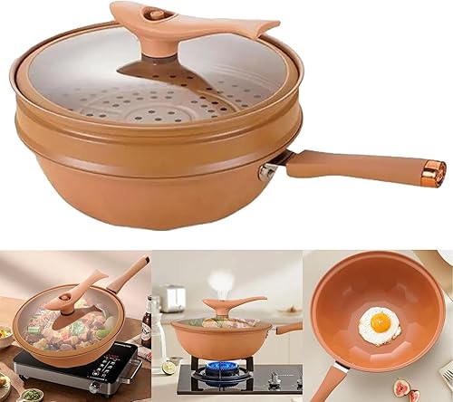 Olla de micro presión antiadherente, wok multifuncional de fondo plano con tapa, antiadherente Sartenes De Ceramica - para cocinar, cacerola de