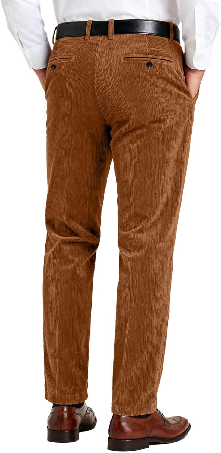 Wemaliyzd Men Casual Corduroy Work Cargo Pants Elastic Waist Suit Trousers