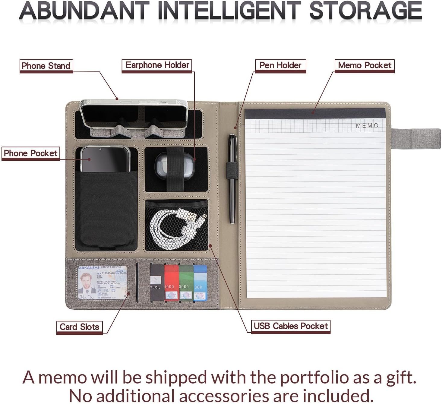 Gift for Men Portfolio Binder, Padfolio Folder All-in-One, Organizer Folder for Colleague Staff, with Card Slots, Writing Pad, Memo, Perfect for Men Christmas, Birthday, Anniversary, Fathers Day, Grey