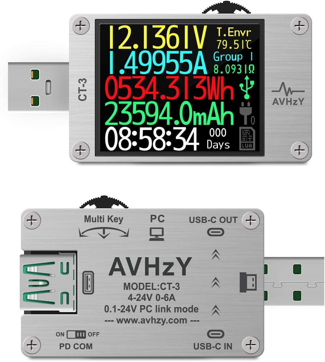 USB 3.1 Power Meter Tester Digital Multimeter Current Tester Voltage Detector Lua interpreter integrated DC 26V 6A PD 2.0/3.0 QC 2.0/3.0/4.0 pps Trigge AVHzY (CT-3)