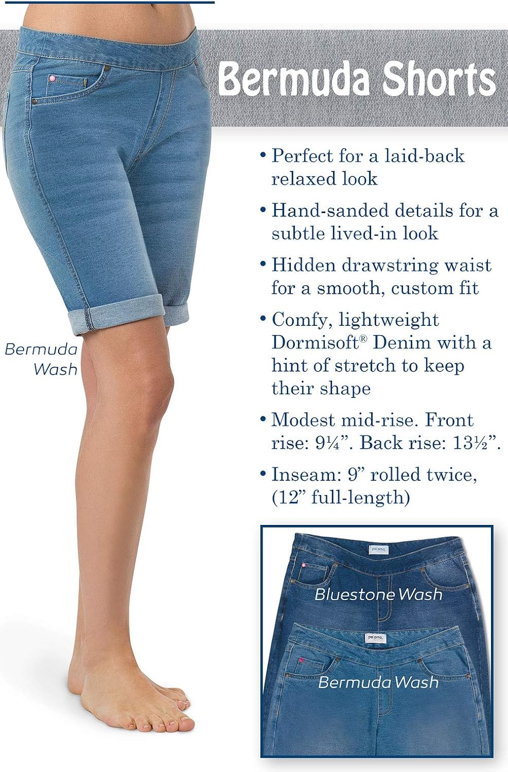 PajamaJeans Summer Knee Length Shorts for Women - Pull On Women's Shorts with Pockets, Stretch Denim Womens Shorts for Ladies