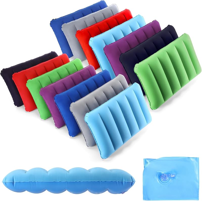 14 Piezas Almohada Inflable para Acampar 18.5 x 11.8 Pulgadas Almohada de Aire portátil Compacta de Tela Flocada para Viajes Senderismo Oficina en Casa Dormir Cuello Cabeza Soporte Lumbar, Multicolor