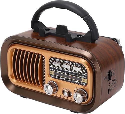 Altavoz portátil de radio vintage Bluetooth, diseño multifuncional, radio AM FM de 3 bandas, portátil y ligero para uso en interiores y exteriores