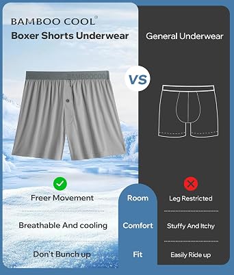 BAMBOO COOL Soft Men's Boxer Shorts 3 Pack,Silk Feeling Underwear for men with Button Fly,Breathable Loose Fit Boxers