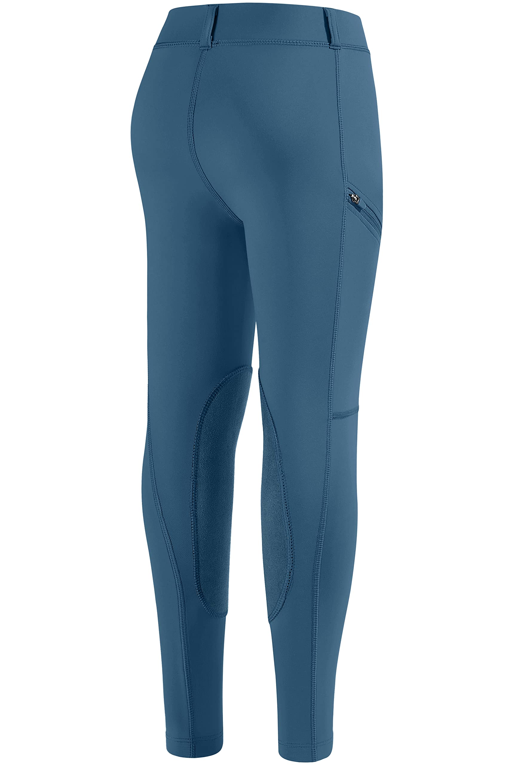 SANTINY Girls Horse Riding Pants with Zipper Pockets Kids Stretchy Equestrian Breeches Knee-Patch Youth Schooling Tights (Deep Blue_XL)