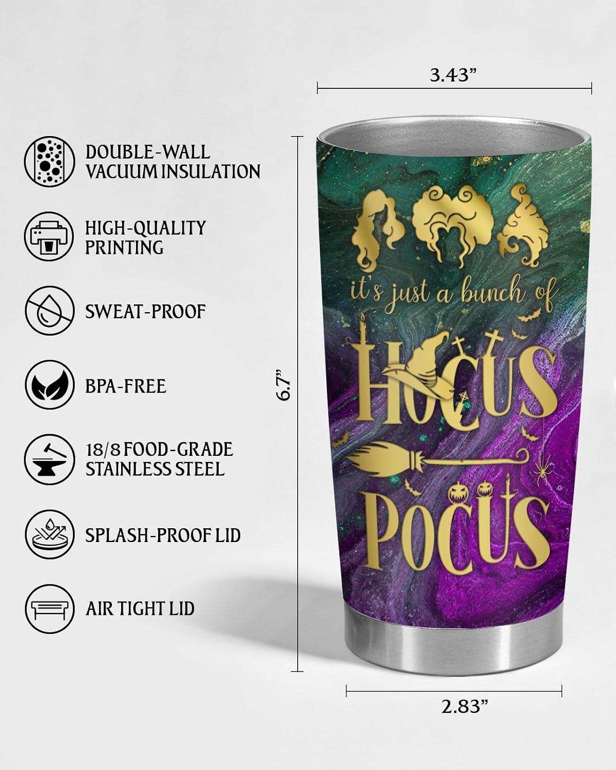 34HD Hocus Funny Glorious Morning Witch Movie 20 oz Tumbler, Spooky Gift image 2