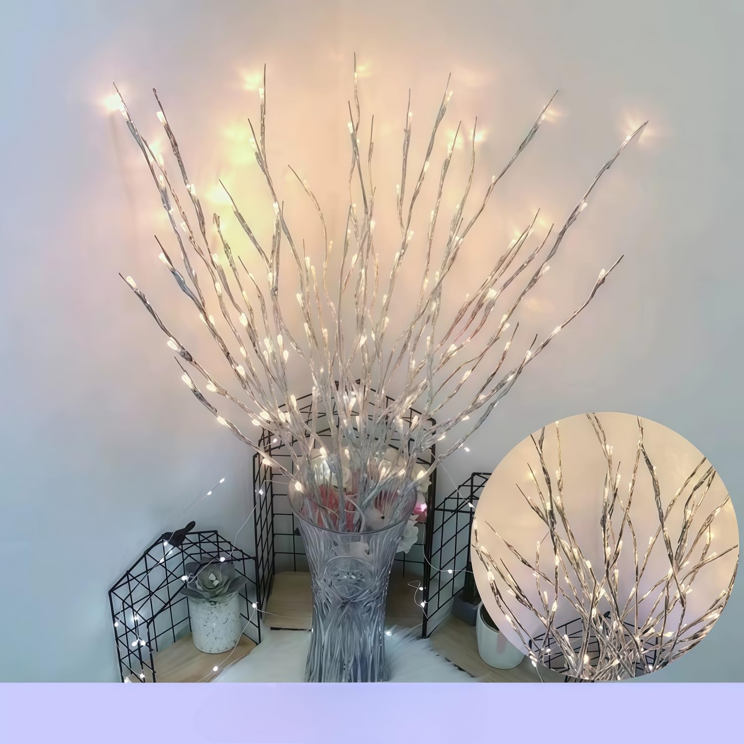 6 PCS LED Lighted Twig Branches 120 LED Beads Warm White Colored Battery Operated Decorative Branch Lights for Vase Bedroom Restaurant Coffee Bar Library Party Photo Background 70CM