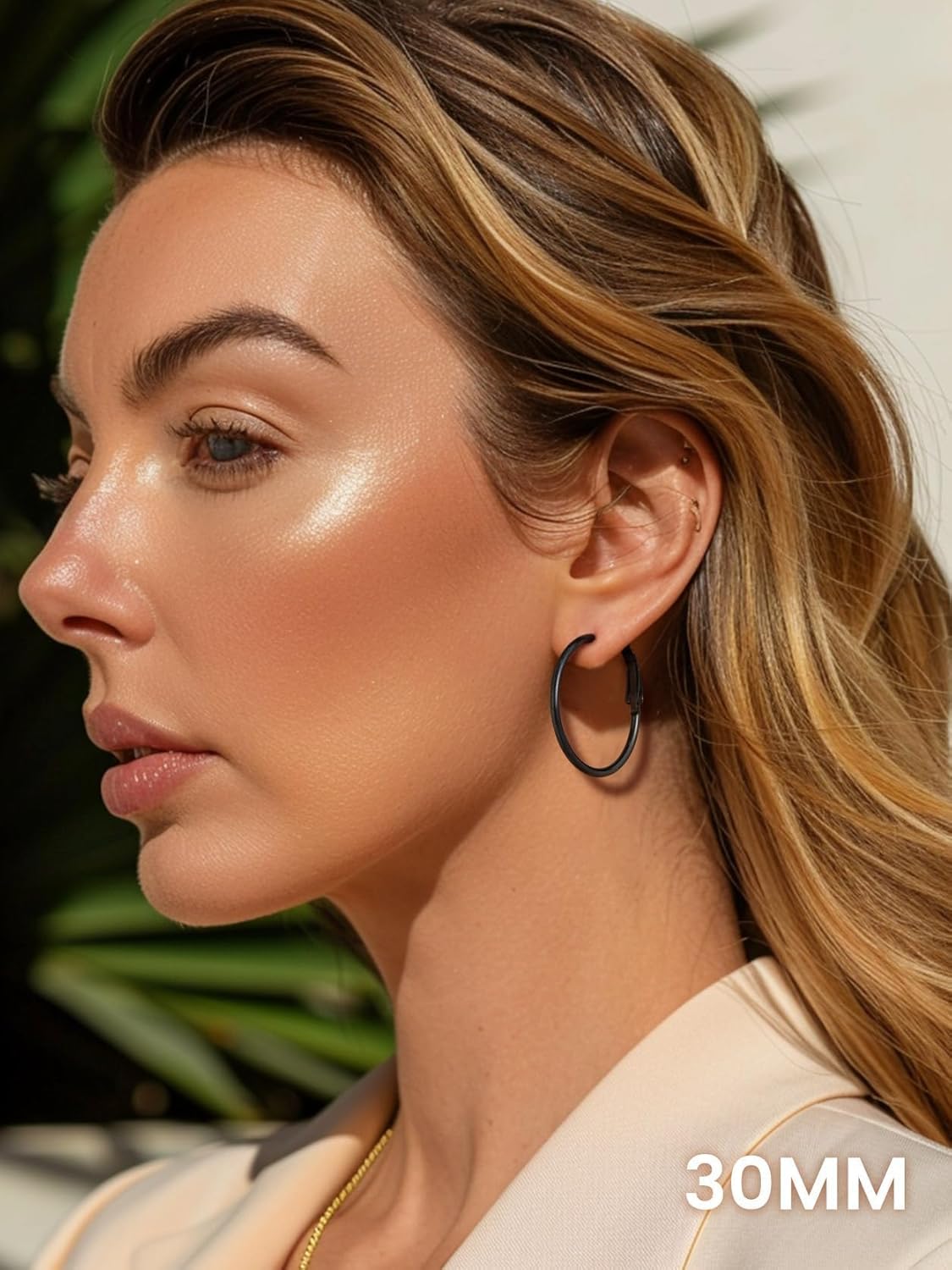 KeyStyle Gold Hoop Earrings for Women, Stainless Steel Hoops Earring Lightweight Loops, 2 mm Thick Hypoallergenic Circle Endless Thin Hoop (30 mm,50 mm,70 mm,100 mm) - Image 2