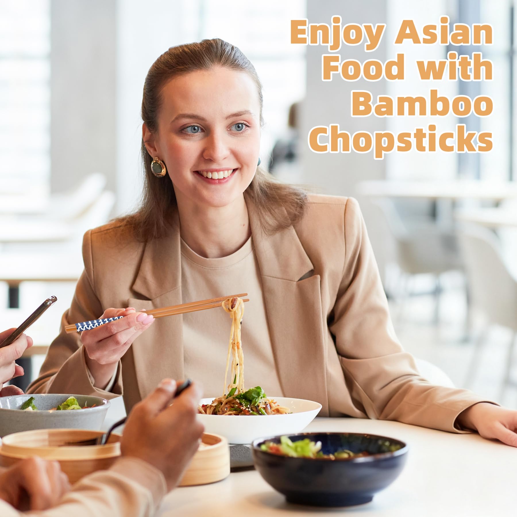 Antner 5 Pairs Natural Bamboo Chopsticks Reusable Classic Japanese Style Chop Sticks Gift Sets, Dishwasher Safe, 8.8 Inch/22.5cm — Amazon image 3