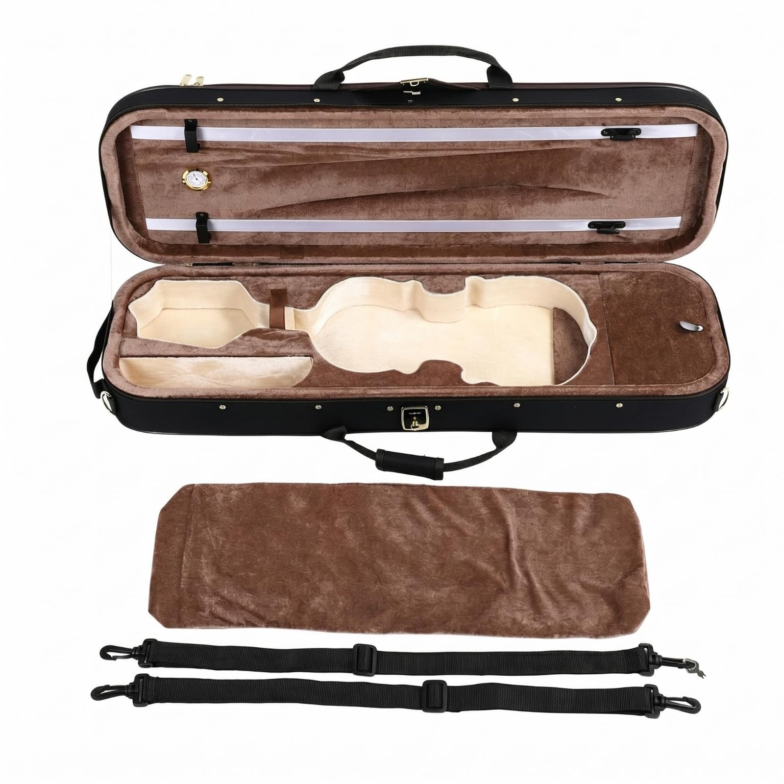 Qianly Estuche para Violín 4/4 Estuche Rígido Funda Caja Protector con Compartimentos Moldeados para Instrumento y Accesorios y Asa Cómoda Adecuado para, Negro, Negro Cadena Dorada