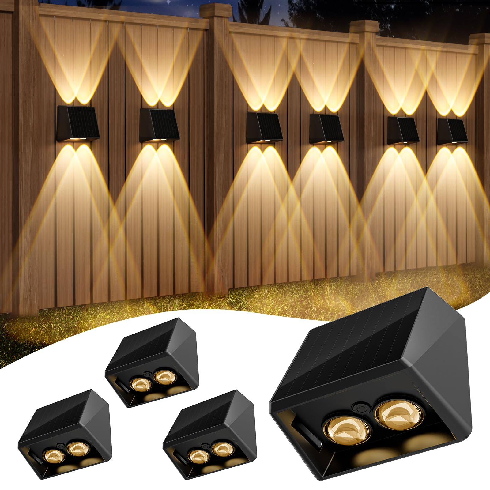 Quntis Solar Wandleuchte Außen 4er Set, IP65 wasserdichte Solarlampen Wand Warmweiß Bunt, 13 Modi LED Garten Deko Outdoor, Außenleuchte Außenbeleuchtung Wandlampe für Zaun Balkon Terrasse Treppe Mauer