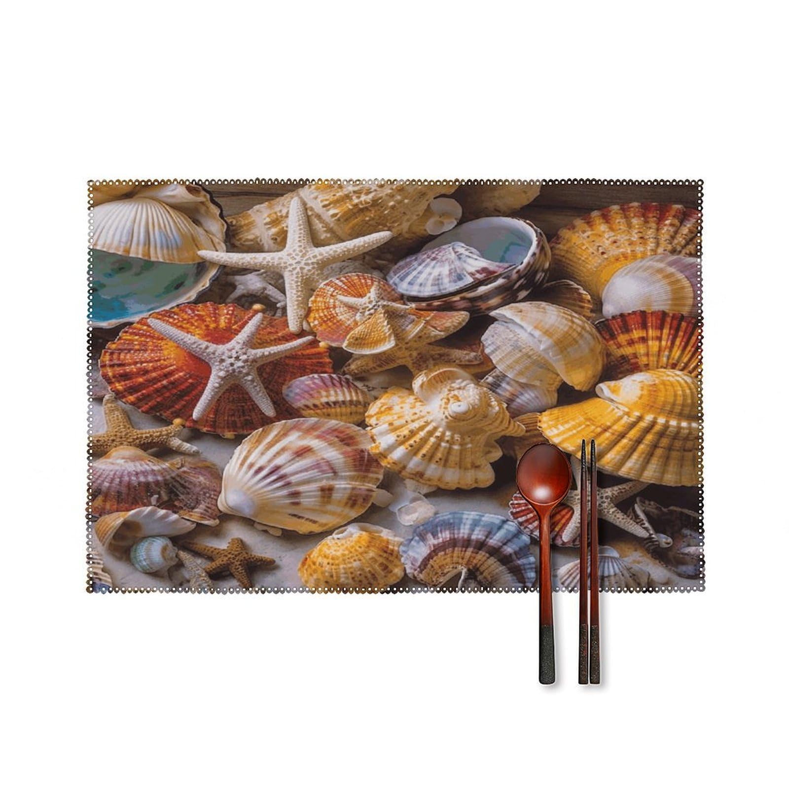 Sea Shell Treasures Placemats Set of 6 Heat Resistant Non-Slip Table Mats Washable Indoor Outdoor Place Mats Rustic Vintage Seasonal Placemat for Kitchen Dining Outdoor Party Table Decor