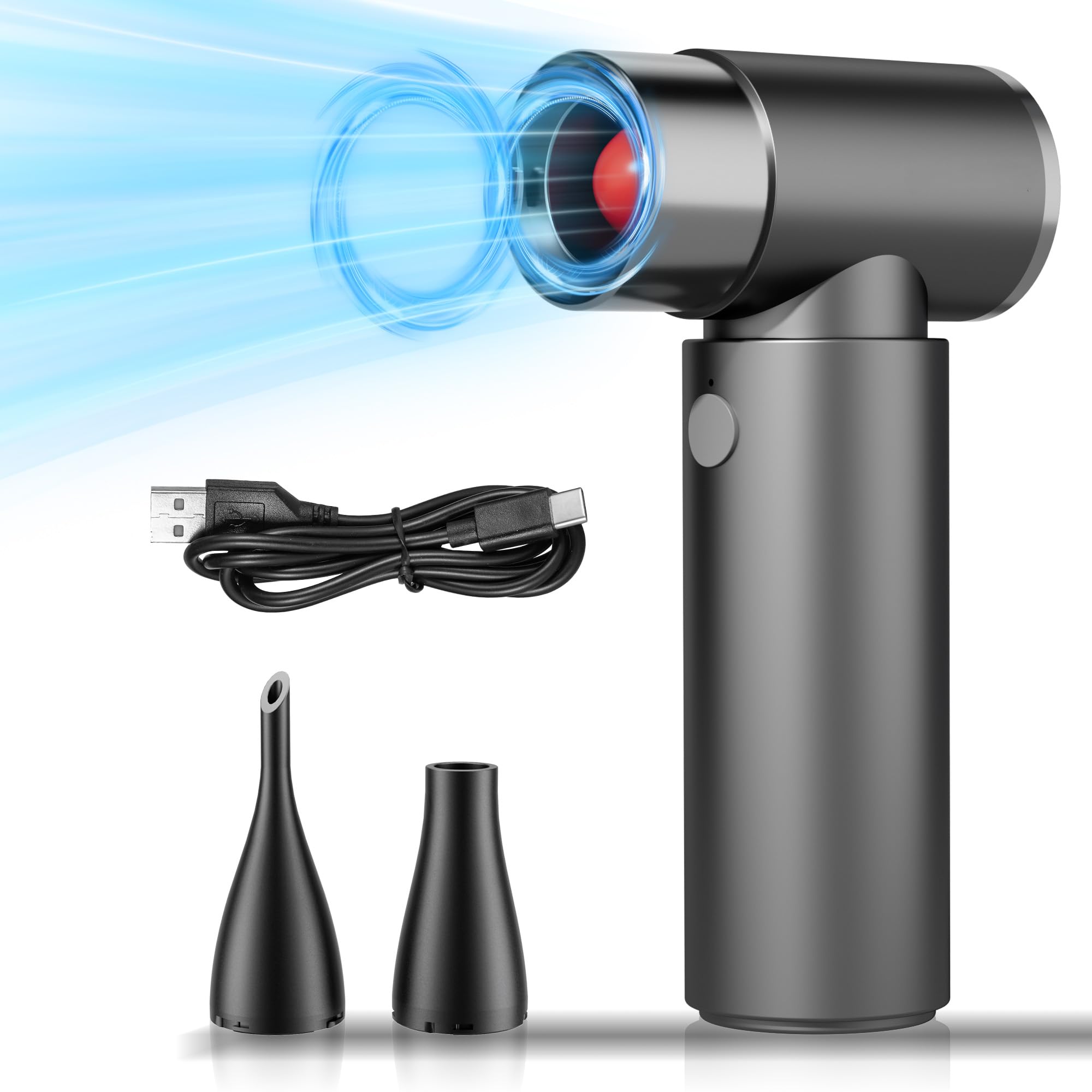 XooponCompressed Air Dusters, 4 Speeds Adjustable 180000RPM Electric Air Duster, Rechargeable Turbo Fan with Full Aluminum Body, Air Blower Compressed for Keyboard Computer Cleaning, Car Dry