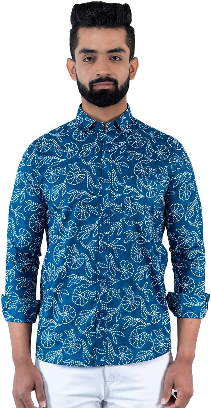 TistabeneBlue Floral Printed Full Sleeves Cotton Shirt for Men (MSH-2016)