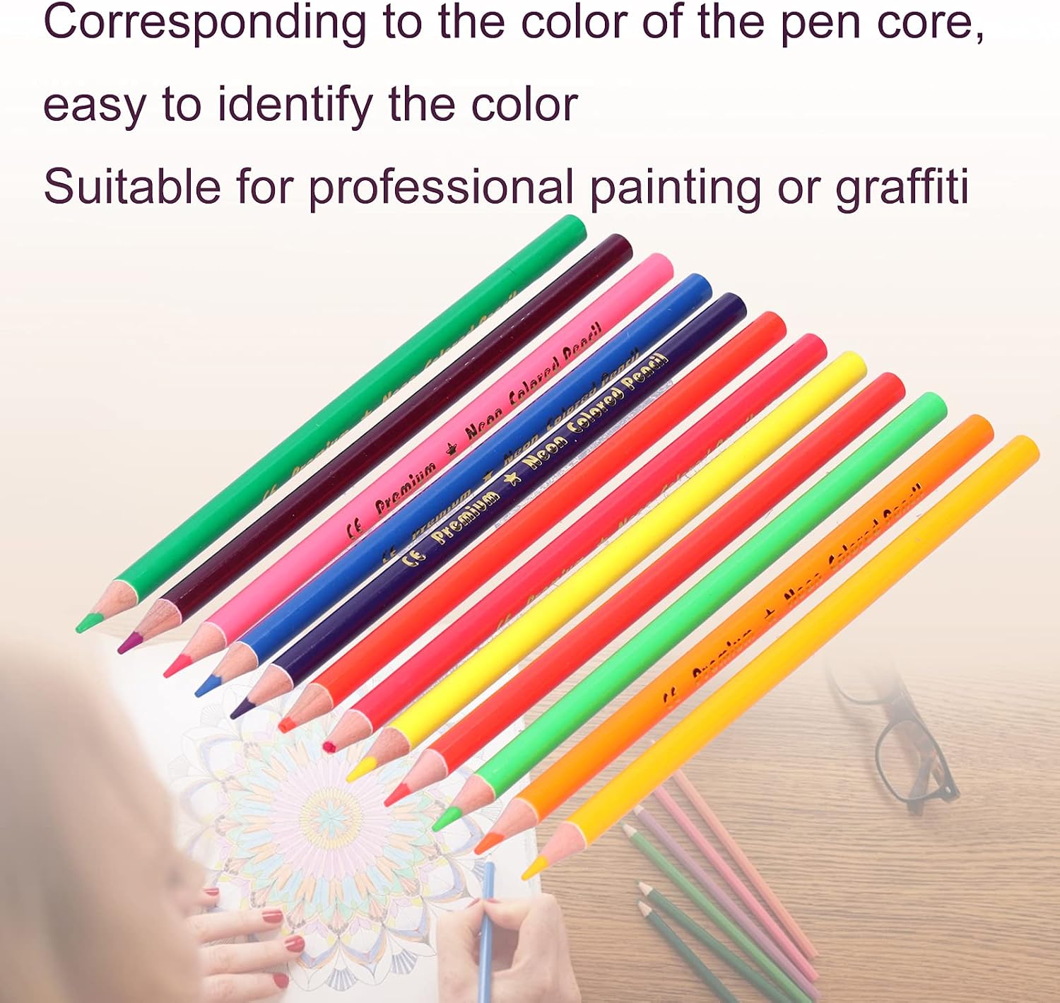 Pssopp Sketching Pencils, 12Pcs Colored Pencils Professional Sketching Drawing Pencil Metallic or Fluorescent 12 Color Pencils Sketch Painting Pencil