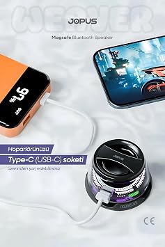 Jopus Magsafe Uyumlu Taşınabilir Bluetooth Hoparlör Yüksek Sesli Şarjlı Işıklı Portatif Kablosuz