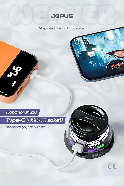 Jopus Magsafe Uyumlu Taşınabilir Bluetooth Hoparlör Yüksek Sesli Şarjlı Işıklı Portatif Kablosuz
