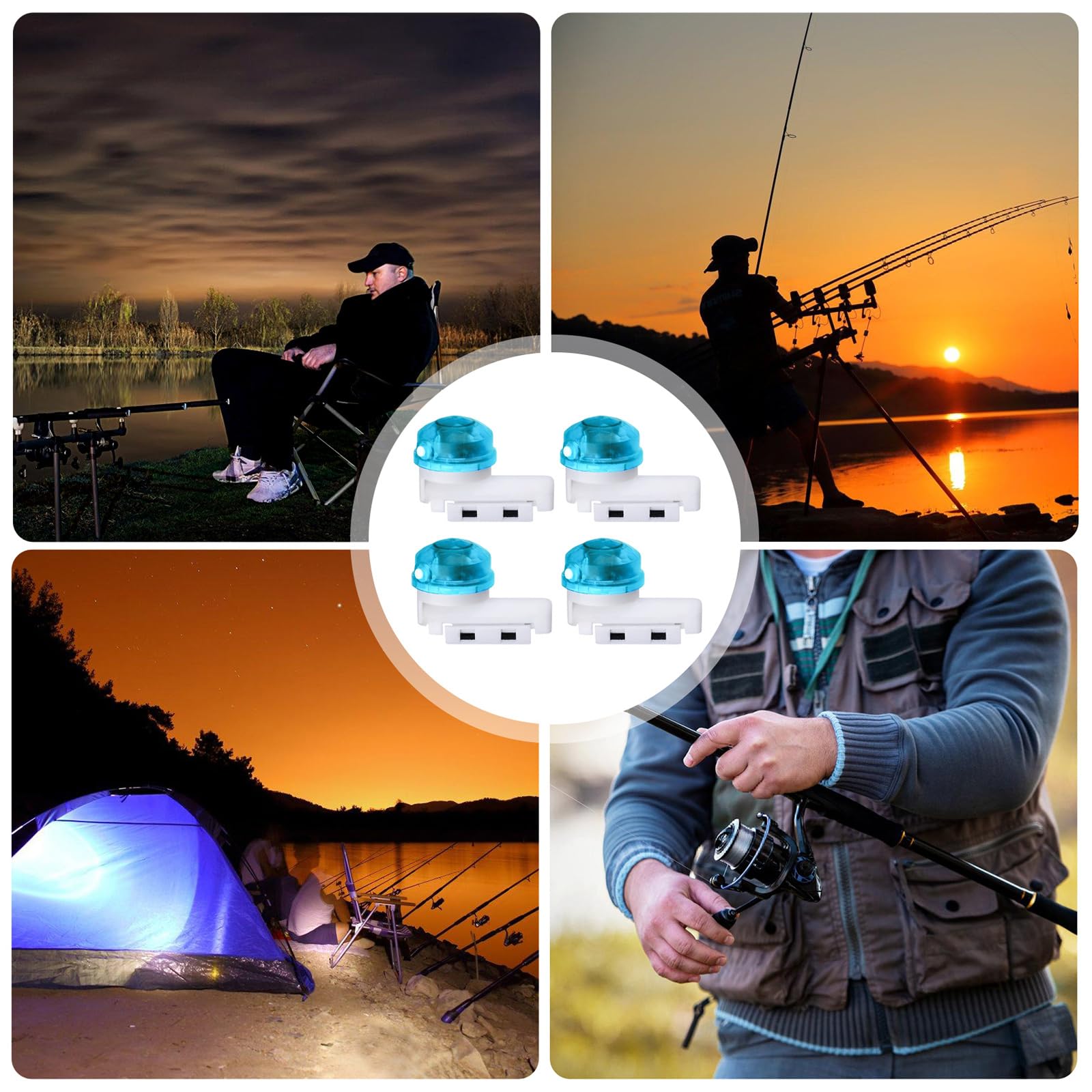 BORDEAG Indicateurs de touche de pêche, lot de 4 indicateurs de touche électroniques, éclairage LED d'alarme de pêche, indicateurs de touche de pêche, indicateurs de touche électroniques, indicateur
