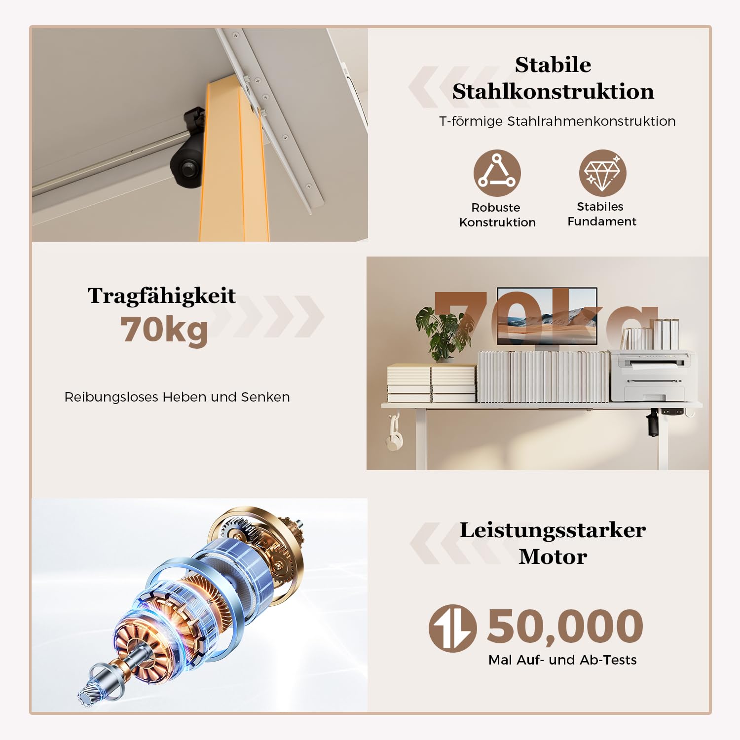 Klicelor Höhenverstellbarer Schreibtisch mit Doppelschubladen, Elektrisch Höhenverstellbarer Schreibtisch, Sitz-Steh-Computertisch, Ergonomischer Stehschreibtisch, 100 x 60 cm, Weiß