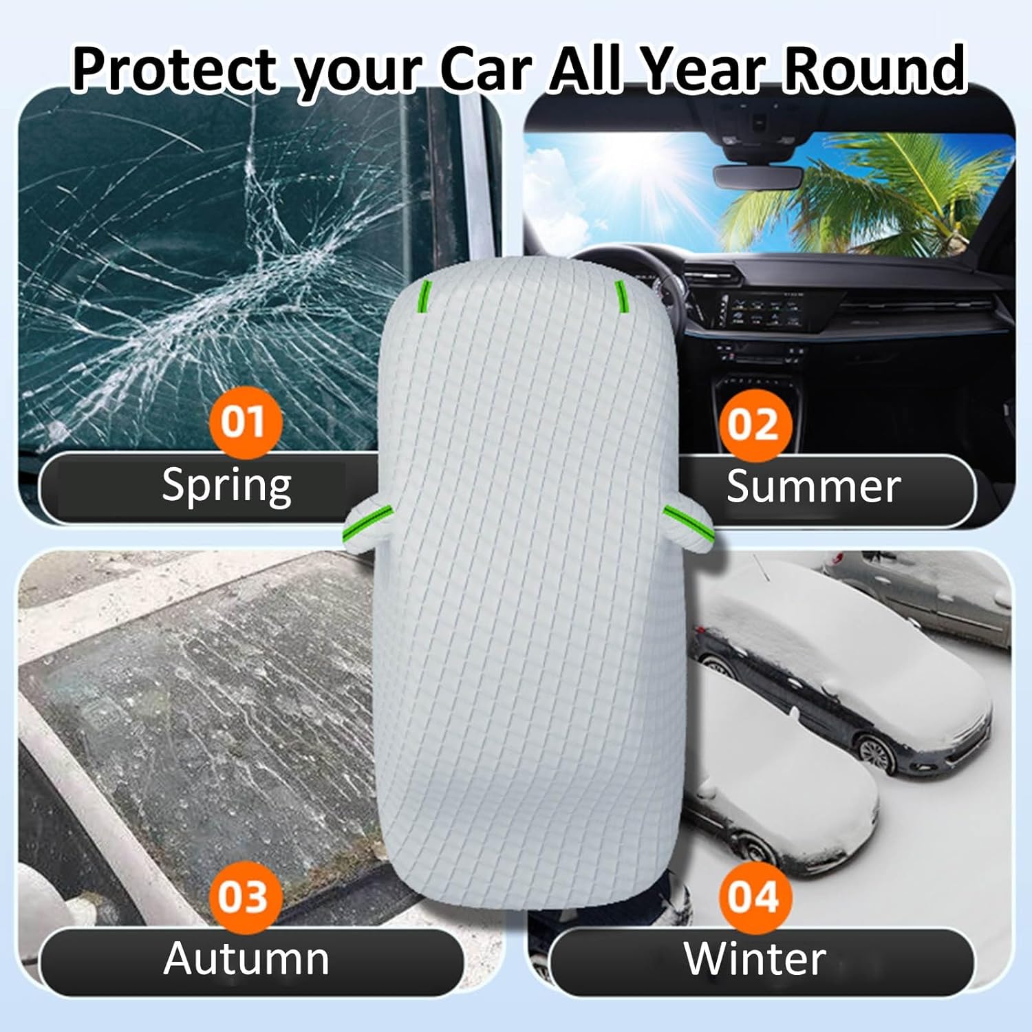 Thickened Cotton Hail Protector Car Cover Outdoor for Ford Edge 2009 2010 2011 2012 2013 2014 Covers,Breathable All-weather Anti Hail Car Cover UV-proof Rain-proof Scratch-proof(477*192*170 cm,Silver)