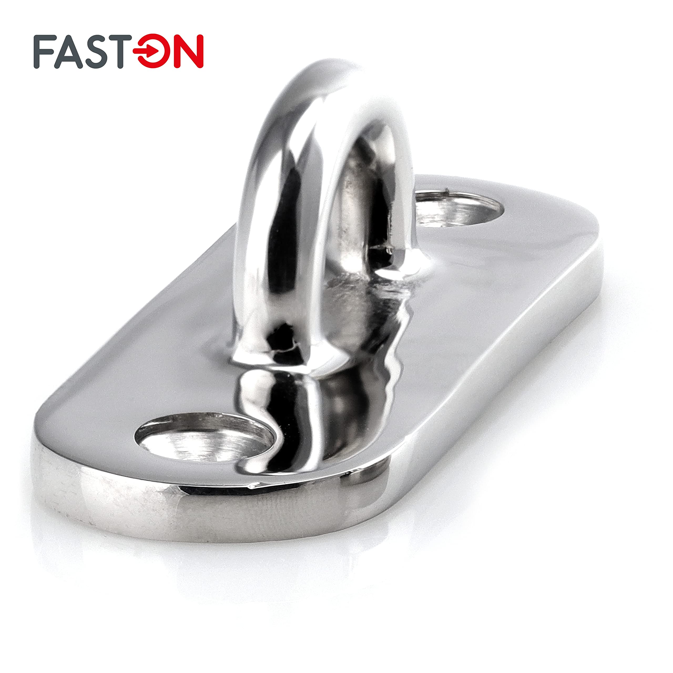 FASTON® Augplatte Oblong poliert Edelstahl A4 V4A Bügelplatte Deckauge Wandöse Befestigungshaken Ösenplatte Wandbefestigung Zurröse