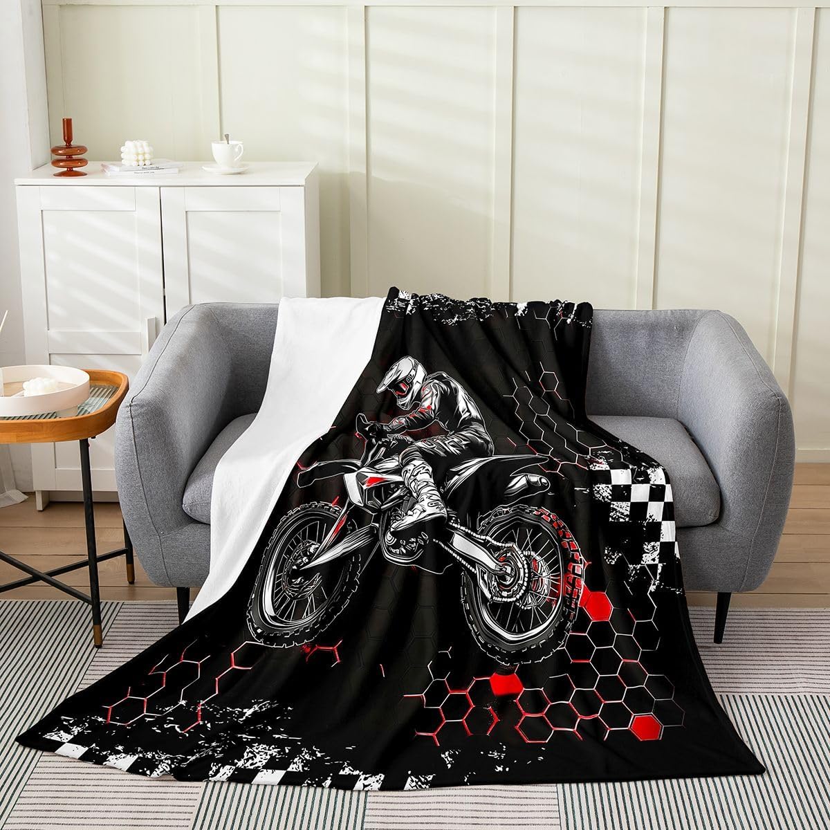 Castle Fairy Motocross Rider Bed Throws,Dirt Bike Throw Blanket for Kids Boys Gift,Race Car Extreme Sports Lightweight Blanket for Sofa,Baby Size (30 x 40 Inch)