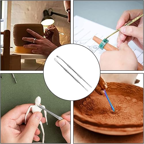 Miniatura 6 de HARSKIYER 6 herramientas de tallado de cera, 4.75 pulgadas de acero inoxidable de doble extremo, herramienta de cuchara para esculpir arcilla,