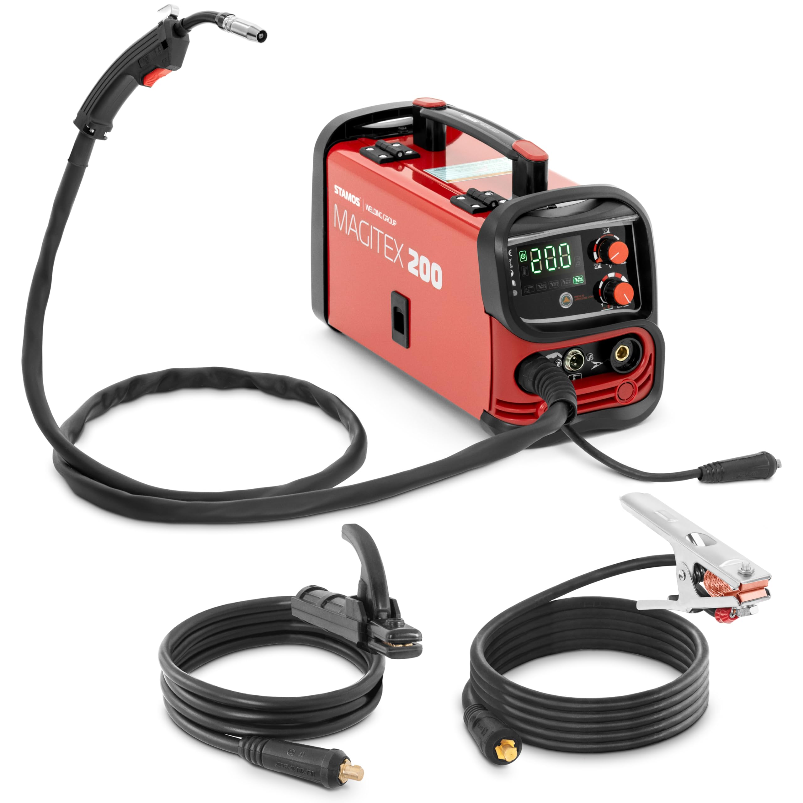 Stamos Germany MAGITEX 200 MIG/MAG-Schweißgerät 160 A 60% Duty Cycle digitales Bedienfeld WIG Liftarc E-Hand Flux MIG Schweißgerät Schutzgasschweißgerät
