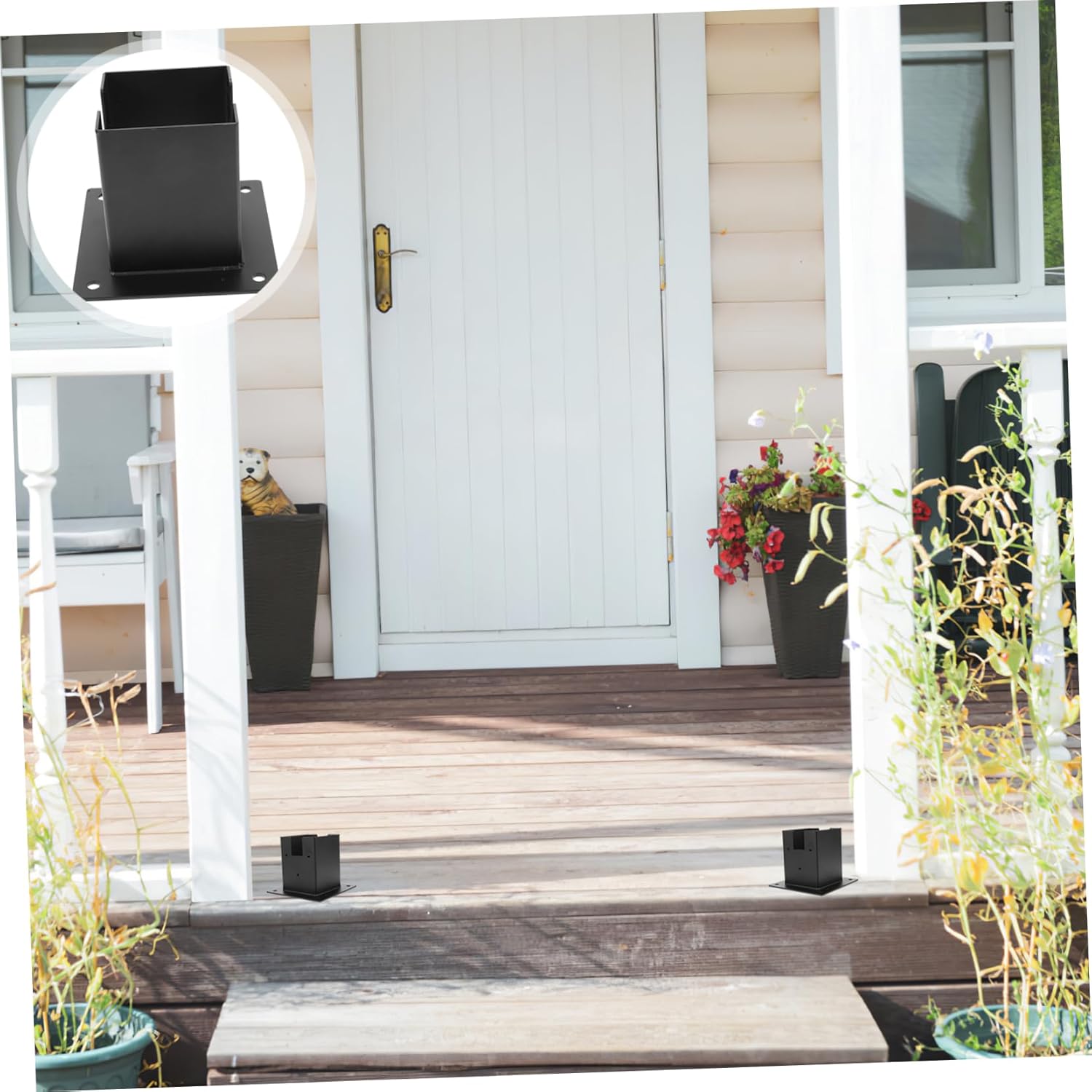 1Set Heavy Duty Mailbox Bracket Base Metal Deck Railing Post Protector Durable and Reliable Railing Post Cover for Decks Porches Fences and Mailboxes