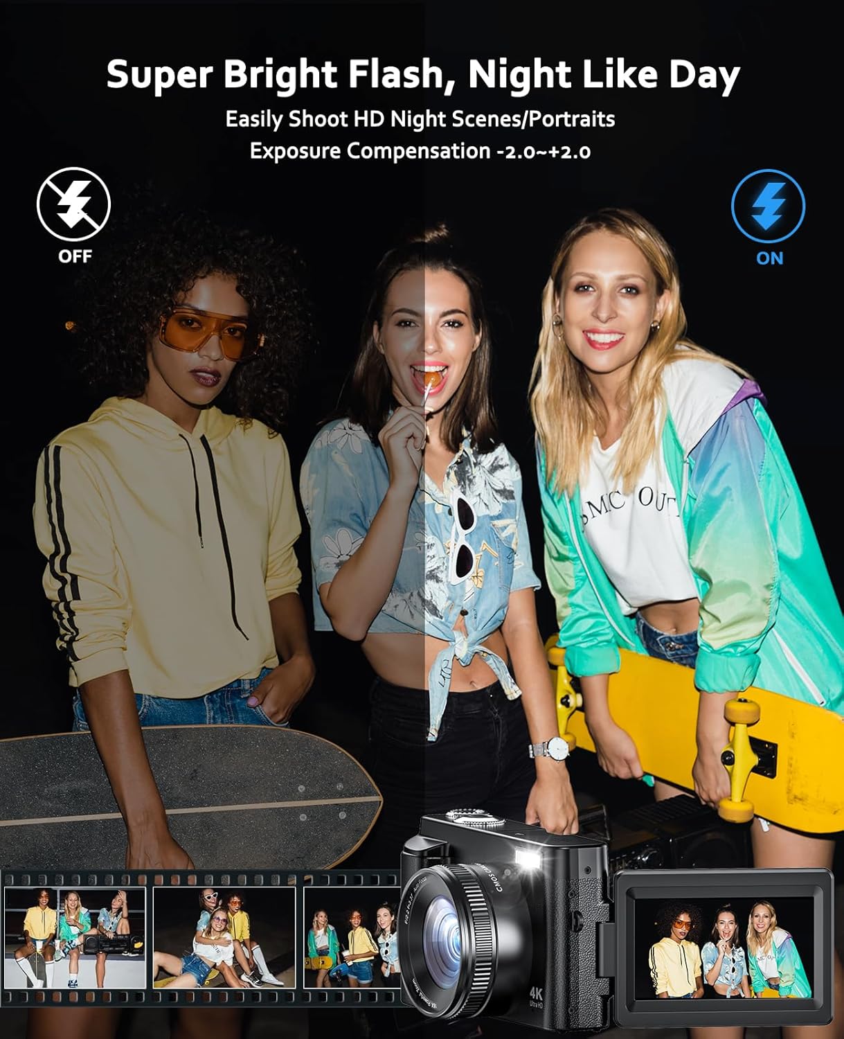 Comparison of a scene with flash off vs. flash on