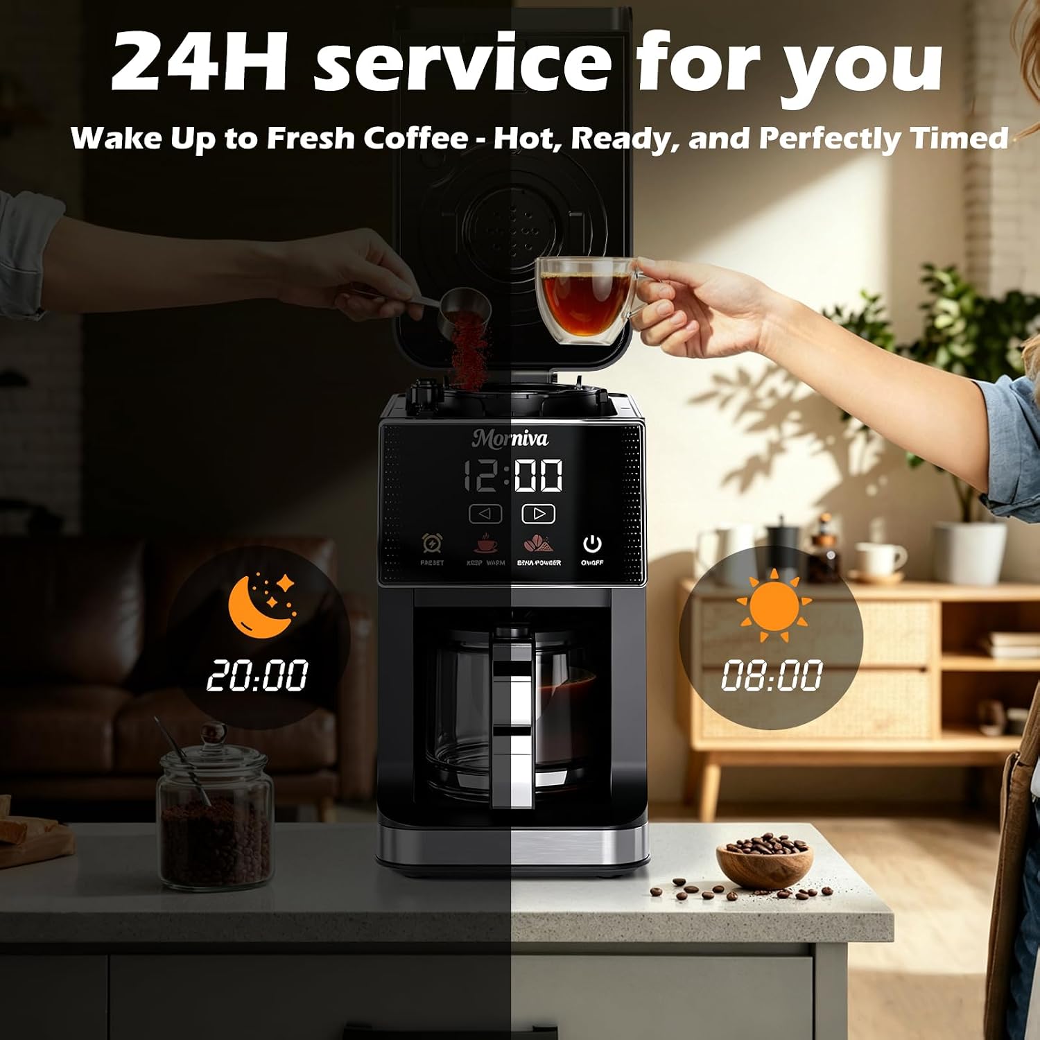 Drip Coffee Maker with Built-In Grinder 5-Cup