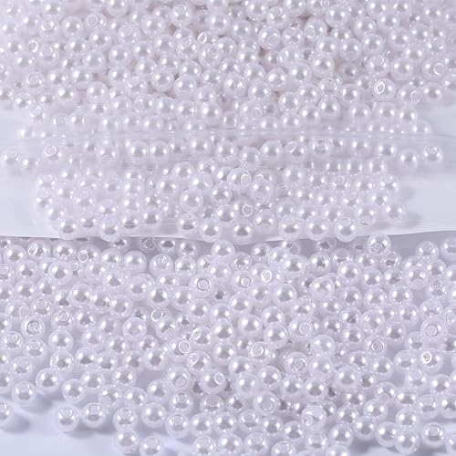 2400 cuentas de perlas para manualidades, cuentas redondas de perlas de 0.157 pulgadas con agujero para fabricación de joyas, manualidades,