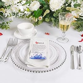 bUCLA 100Pieces Silver Rim Plastic Plates - 7.5inch Silver Salad/Dessert Plates Disposable - Ideal for Weddings, Parties & Christmas