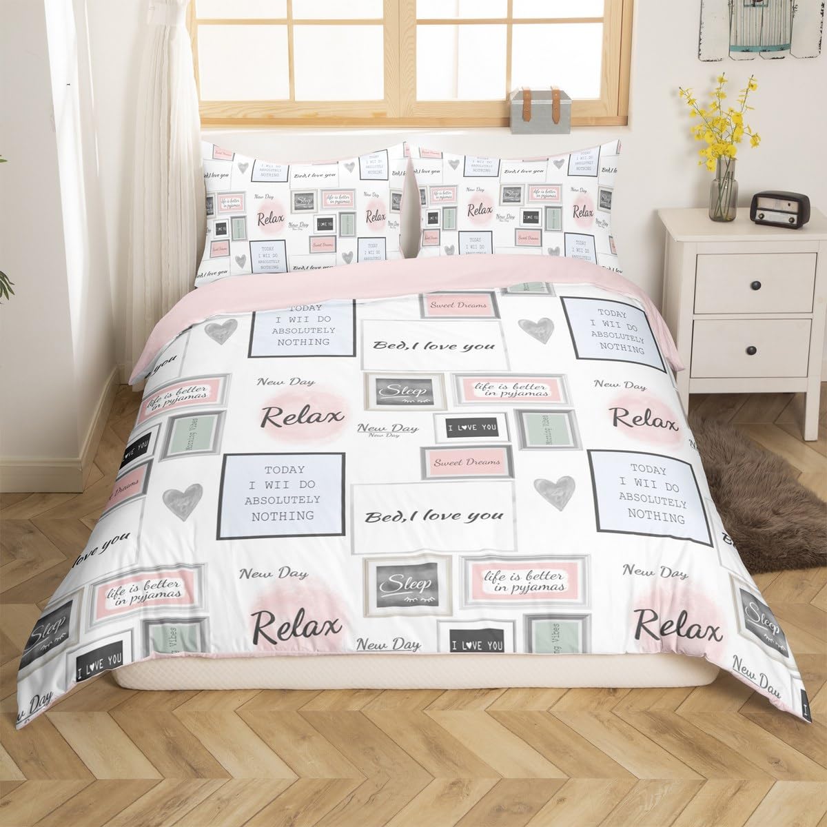 Loussiesd Heart Love Pattern Duvet Cover Single Size Heart Shape Bedding Set for Kids Romantic Pink Love Girly Comforter Cover Women Men Teens Ultra Soft Decor Zipper Closure All Season - Image 4