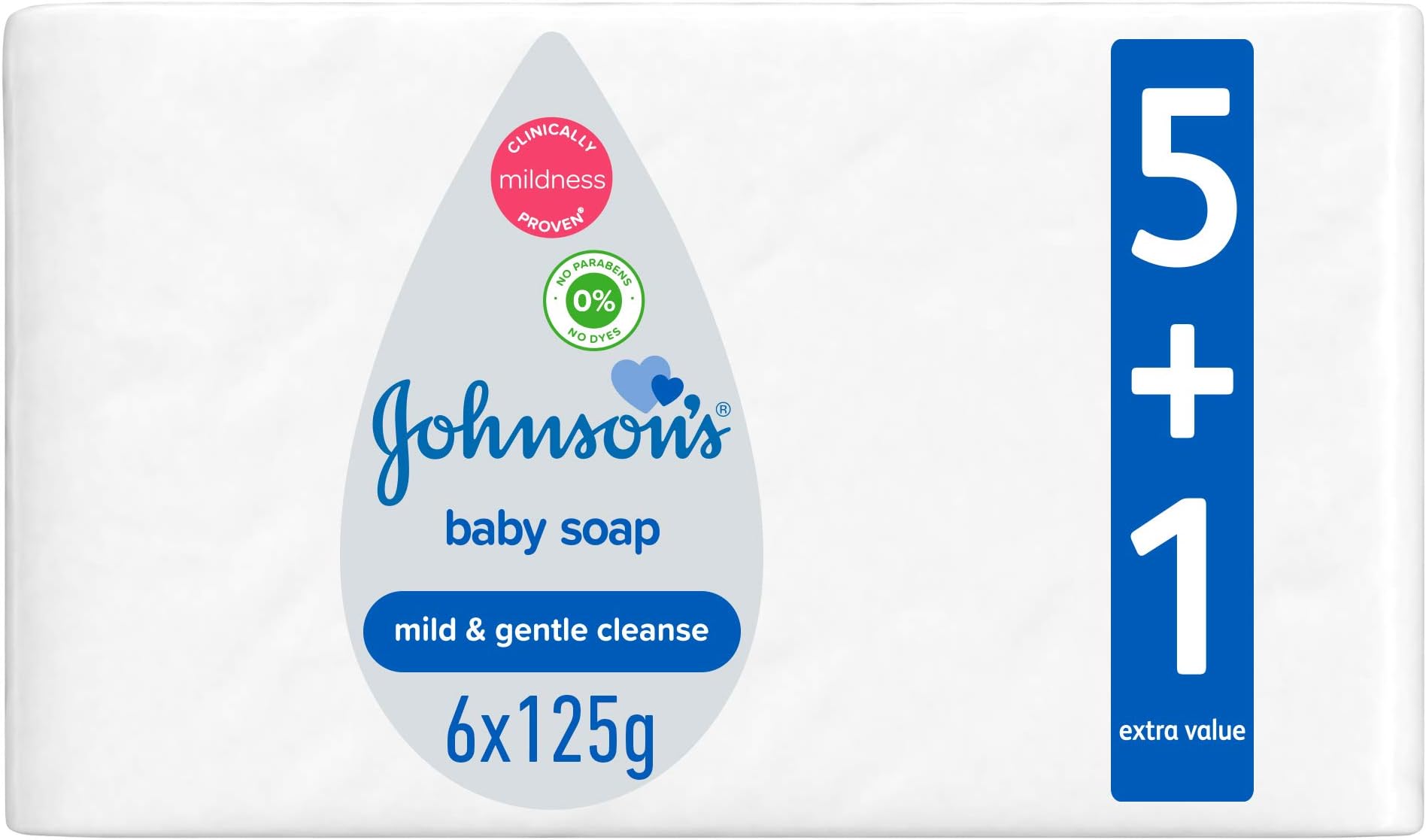 JOHNSON’S Baby Gentle Care Soap, 125g, Pack of 6, Mild and Hypoallergenic Baby Soap for Sensitive Skin, Dermatologically Tested and Paediatrician Approved, Fragrance-Free and Tear-Free Formula