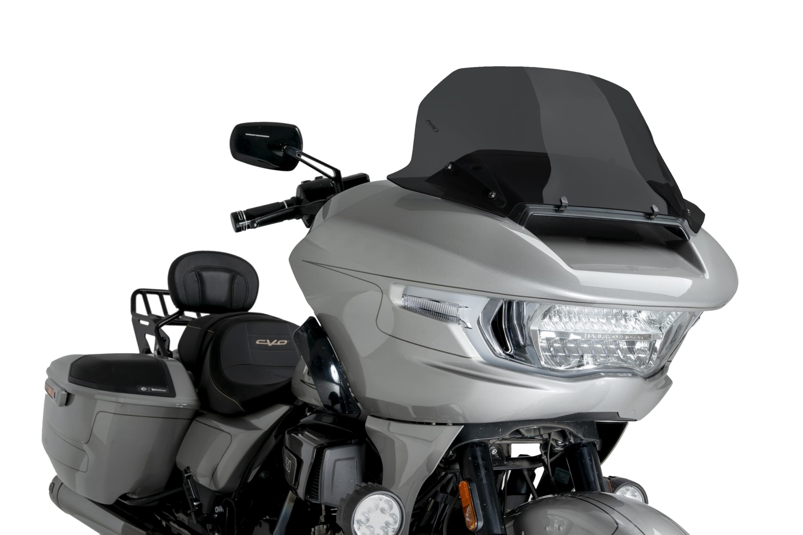 Puig 22108F High-Road Touring Windshield– Aerodynamic Protection and Sleek Design for Harley Davidson Road Glide FLTRX 2024, Dark smoked