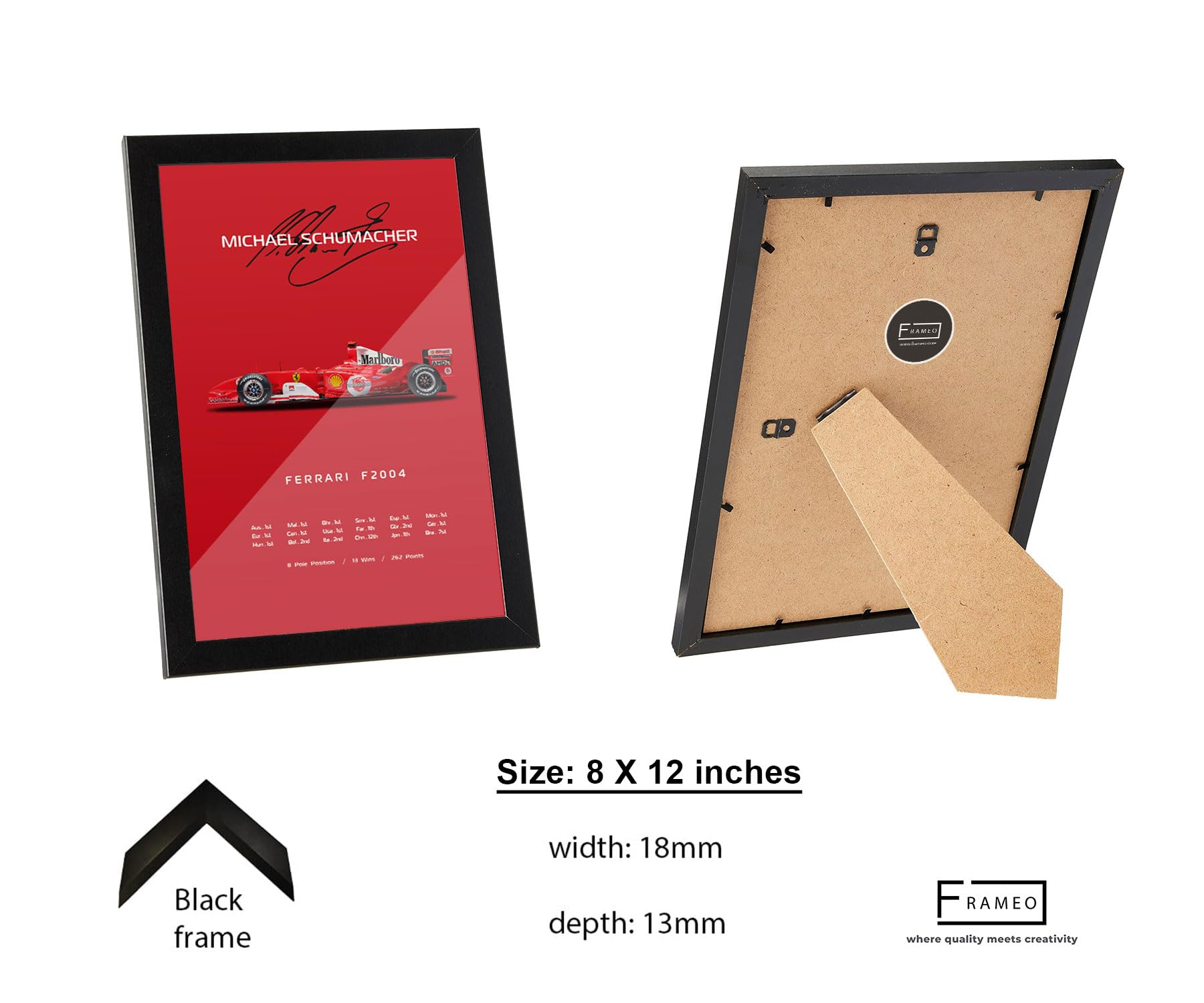 FRAMEO STORE Michael Schumacher Ferrari F2004 glass framed poster, Ferrari F2004 wall art poster (A4 size - 8 X 12 Inches) 2