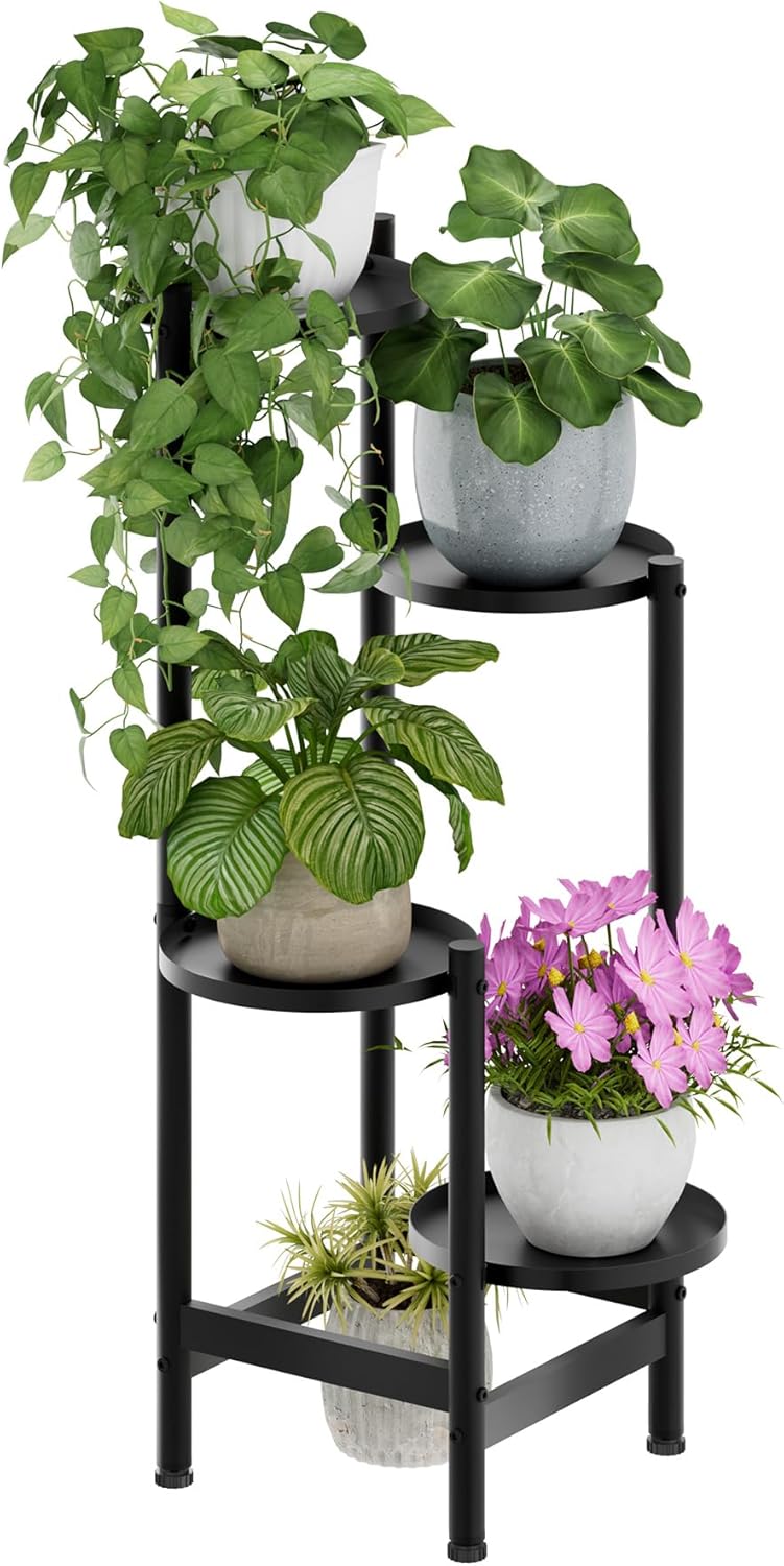 viewcare 4-Tier Plant Stand, Heavy Duty Metal Planter Rack -Indoor/Outdoor Shelves - Display Multiple Flower Pots, Iron Plant Organizer for Living Room, Patio & Garden