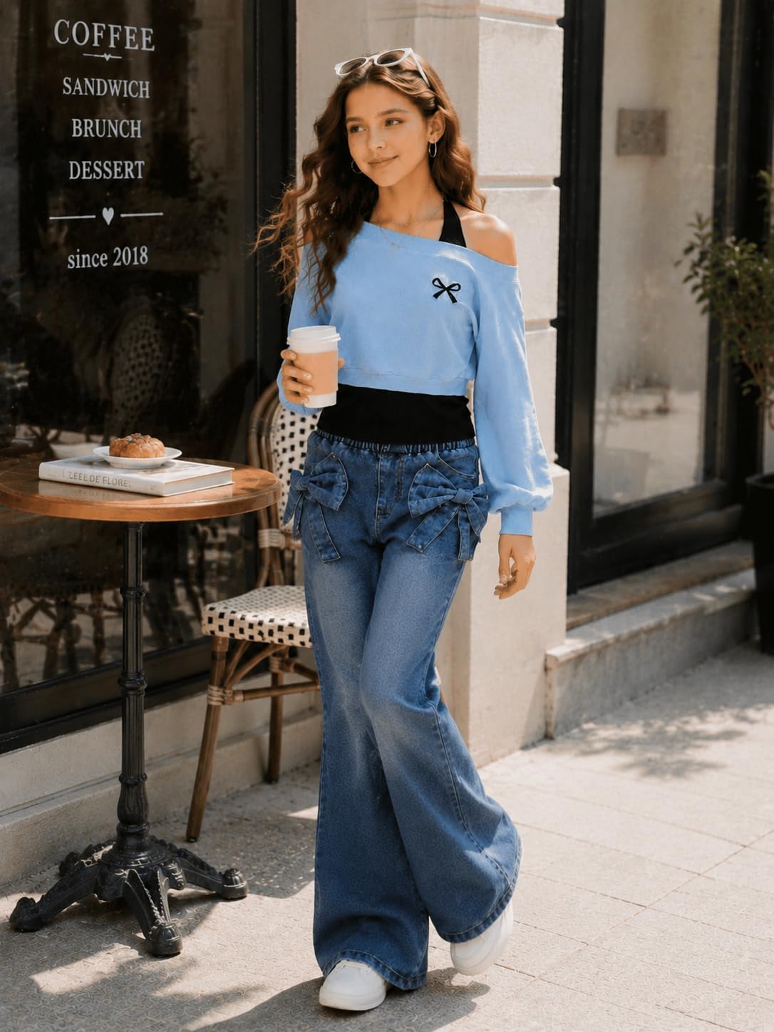 Girls 2 Piece Outfit Set Long Sleeve Tops & Flare Jeans Fall Clothes 7-14Y