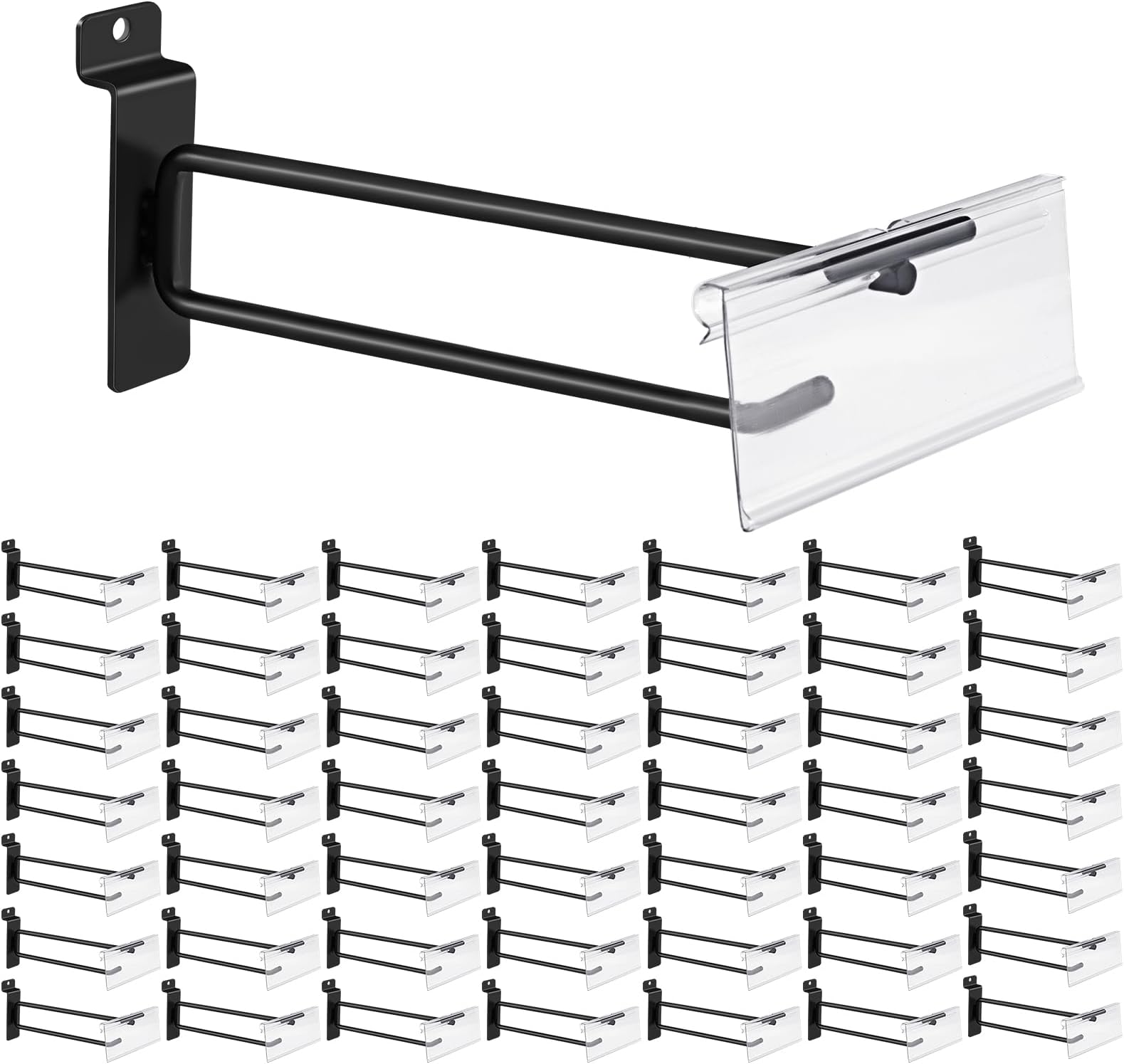 Polmart Heavy Duty 8" Slatwall Panel Double-Bar Hooks, Black (8-inch, 50-Pack)