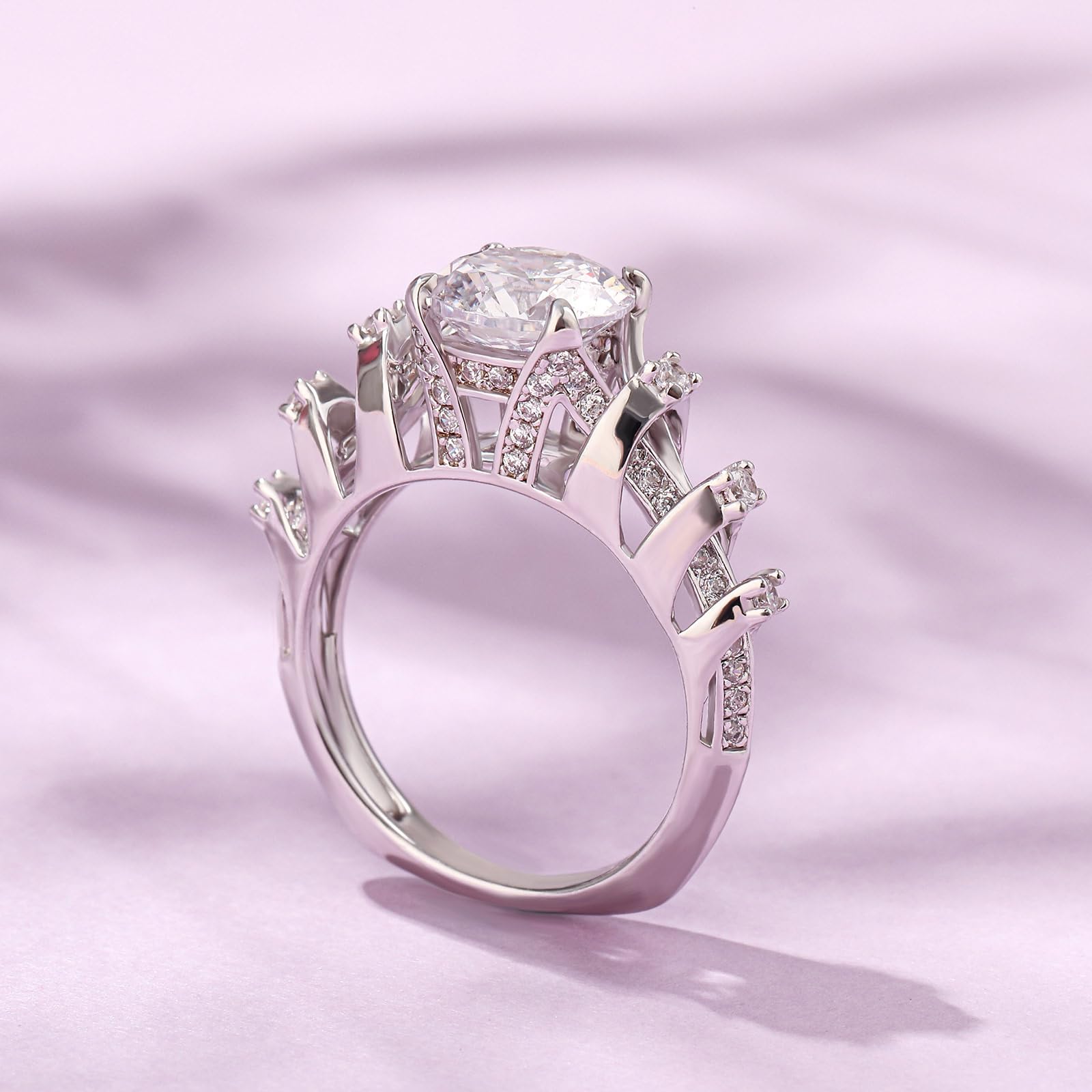 Jeulia Damen Ring aus Sterlingsilber einzigartiger runder Schliff Jubiläums Versprechensbandringe mit seitlichen Steinen für Verlobung Jahrestag Weihnachten