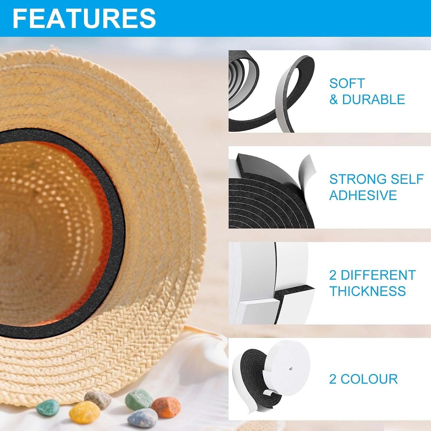 2 Pack Hat Size Reducer Tape Roll 80", Sizer Reducer to Make Fit Comfort