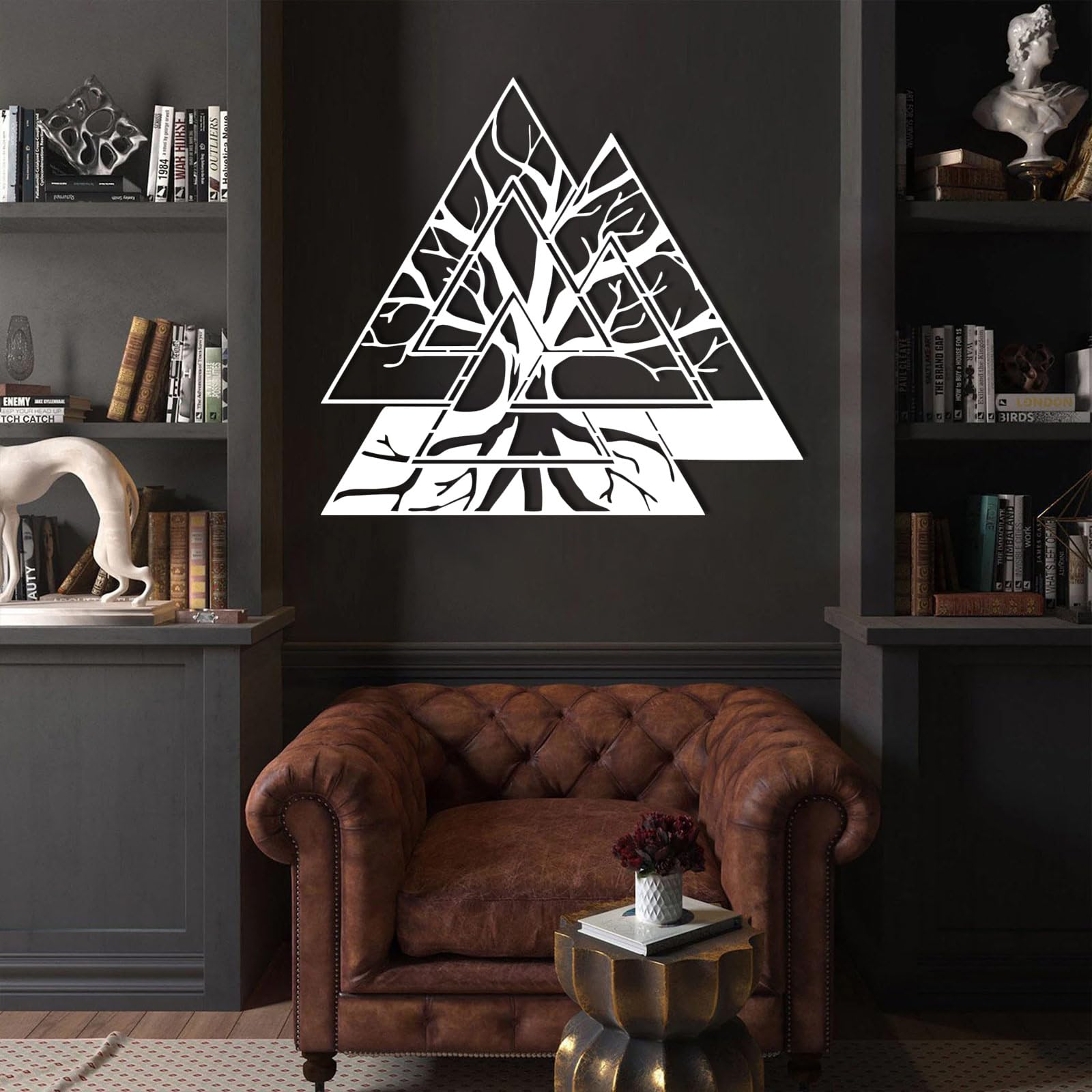 Wanddeko aus Metall, weißer Wikingerbaum, nordische heidnische Kunst, Moderne Skulptur für Wohnzimmer, Schlafzimmer, Flur und Treppenhaus, Natur-Wohndeko (Weiß 2)