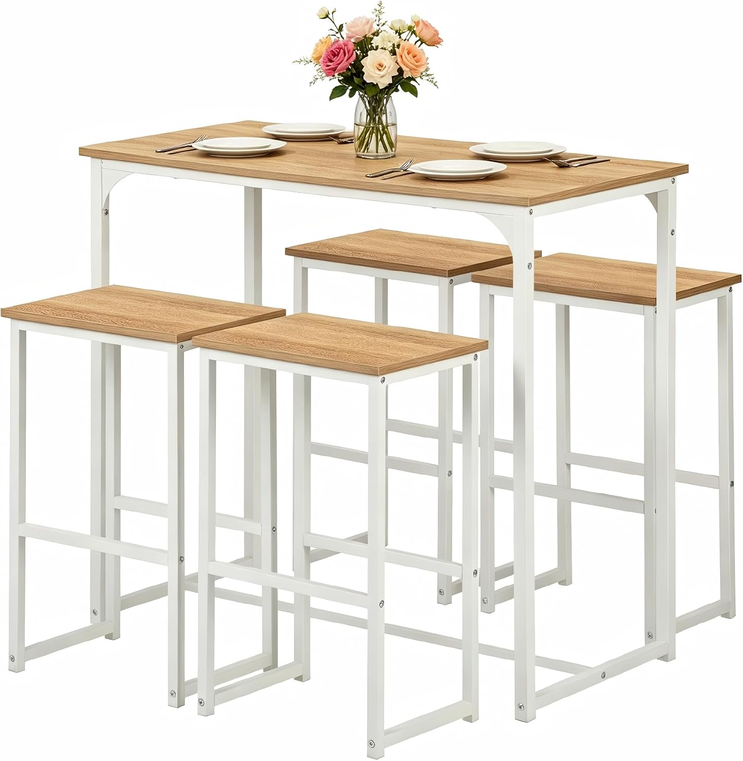 Set 5 pezzi tavolo + 4 sedie cucina industriale