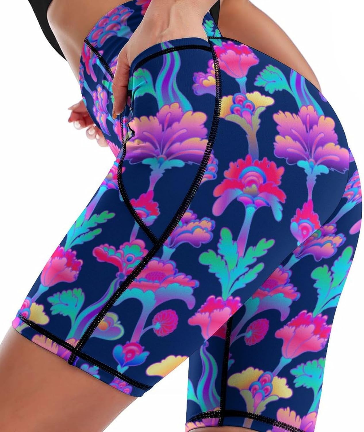 High Waist Knee Length Biker Shorts Women Tummy Control Workout Yoga Running Leggings with Pockets - Image 2