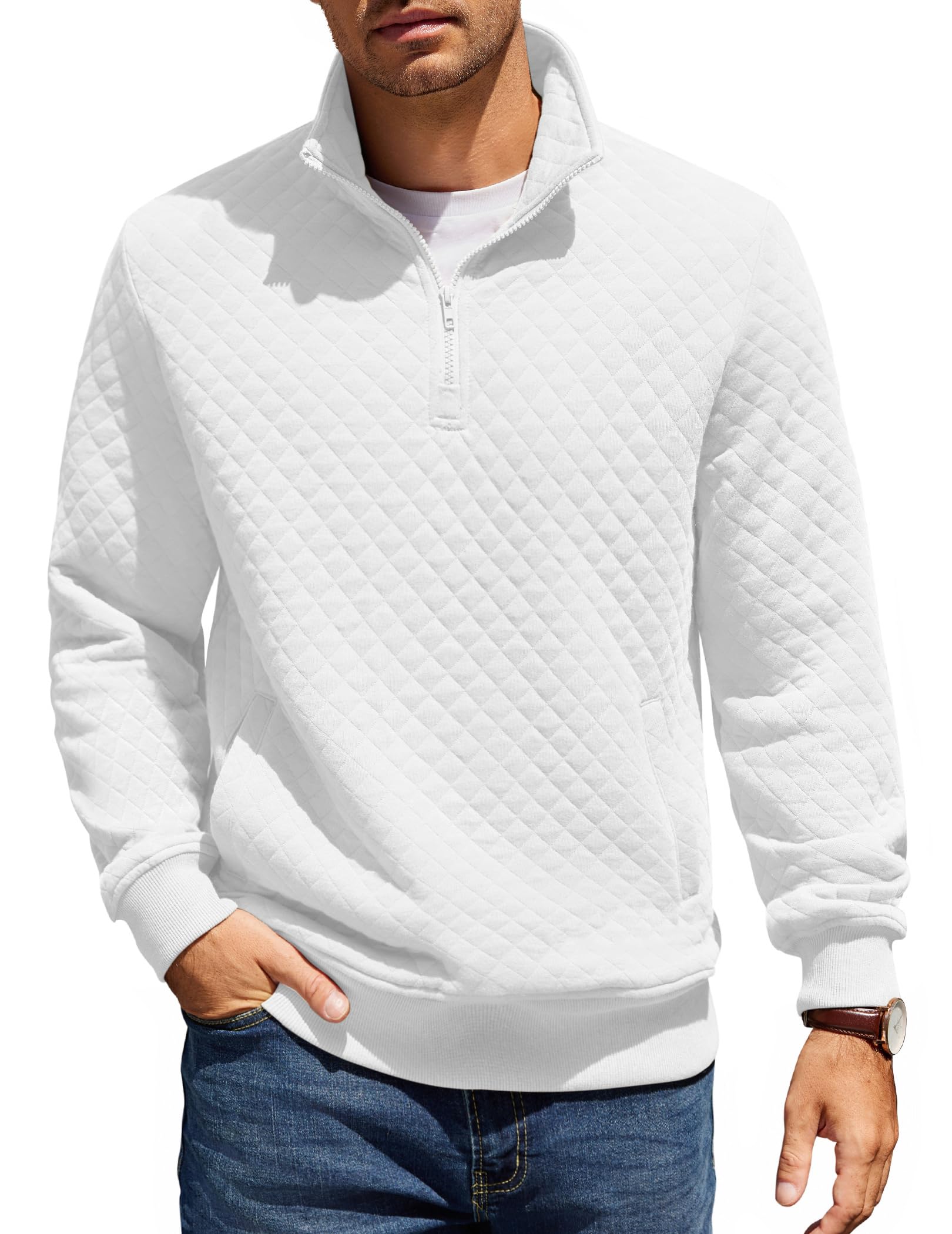COOFANDY Mens Quarter Zip Pullover Sweatshirt Casual Mock Neck Sweater 2026