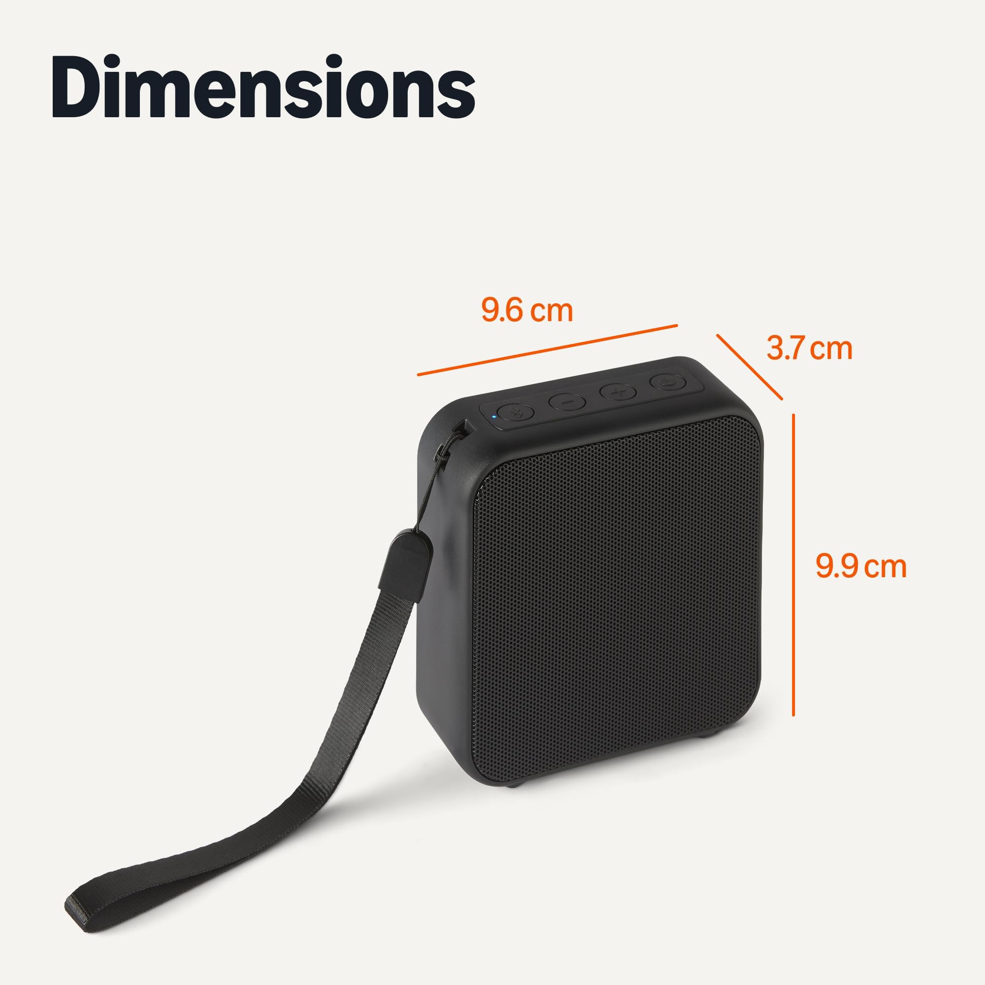 Amazon Basics Haut-Parleur Portable Bluetooth 5.3 sans Fil, Compact, 6 h d’Autonomie, Étanche IPX5, Rechargeable, Basses Améliorées, Intérieur, Extérieur, Noir