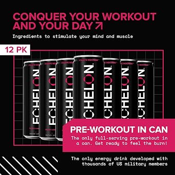 Echelon Pre-Workout Energy Drink | Berry Habanero | 12 Pack | Sustained Energy, Focus and Endurance Dietary Supplement | 300mg of Caffeine | Beta-Alanine, L-Theanine & Fiber | Vegan