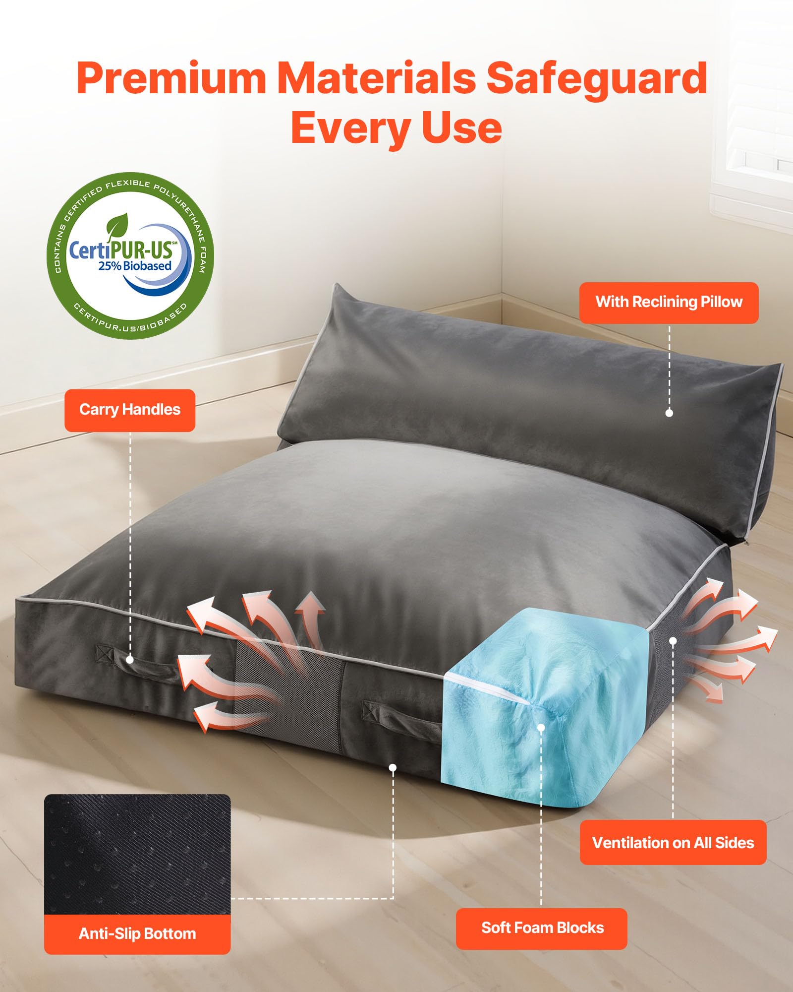 VEVOR Crashpad 150 x 137 cm, Kindermatte mit Schaumstoffblöcken & Waschbarem Bezug, Weiche Schaumstoff-Landezone, Riesenkissenmatte, Ausstattung für Sinnesräume zum Springen Entspannen Spielen